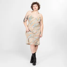 1X 90s Y2K Marble Print Midi Slip Dress