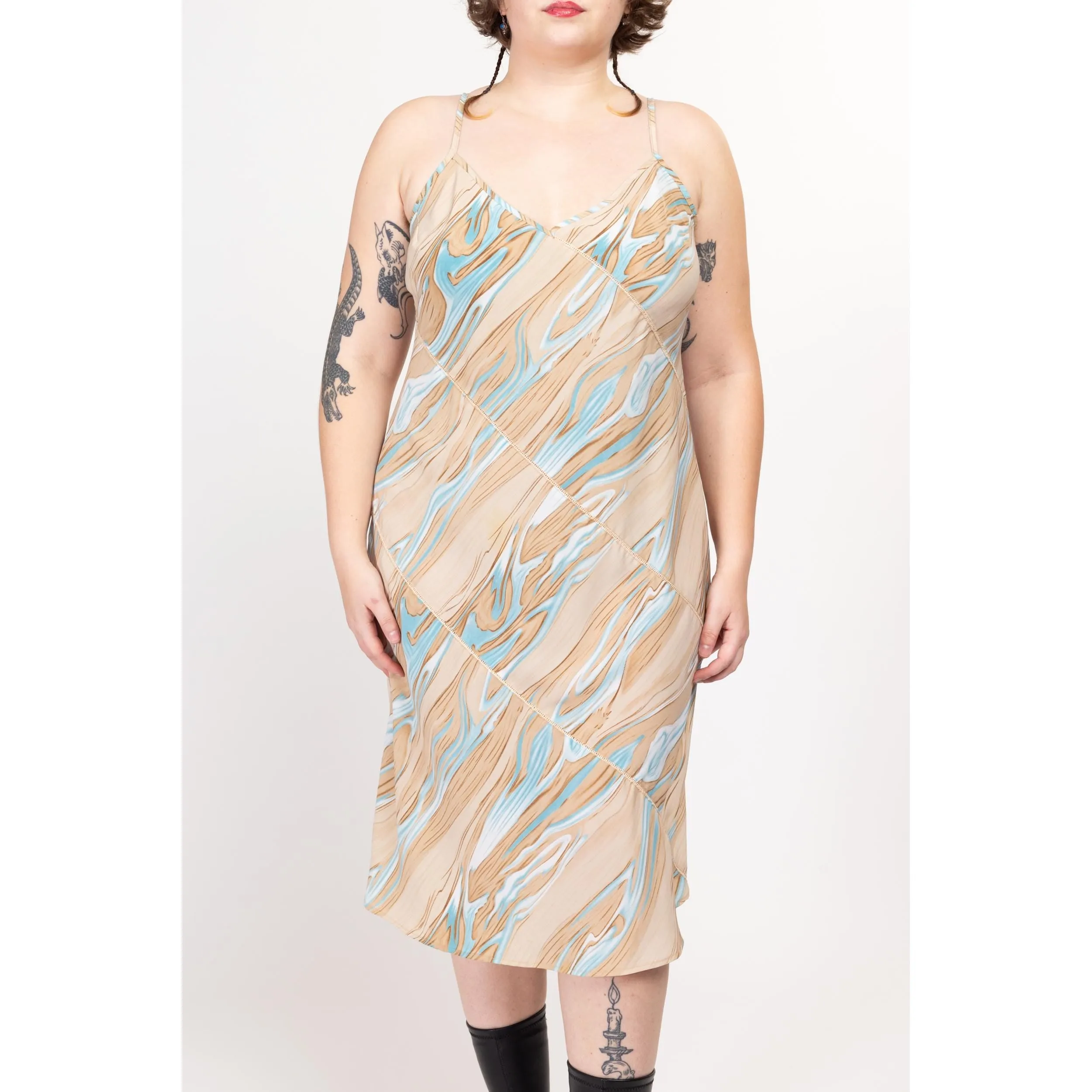 1X 90s Y2K Marble Print Midi Slip Dress