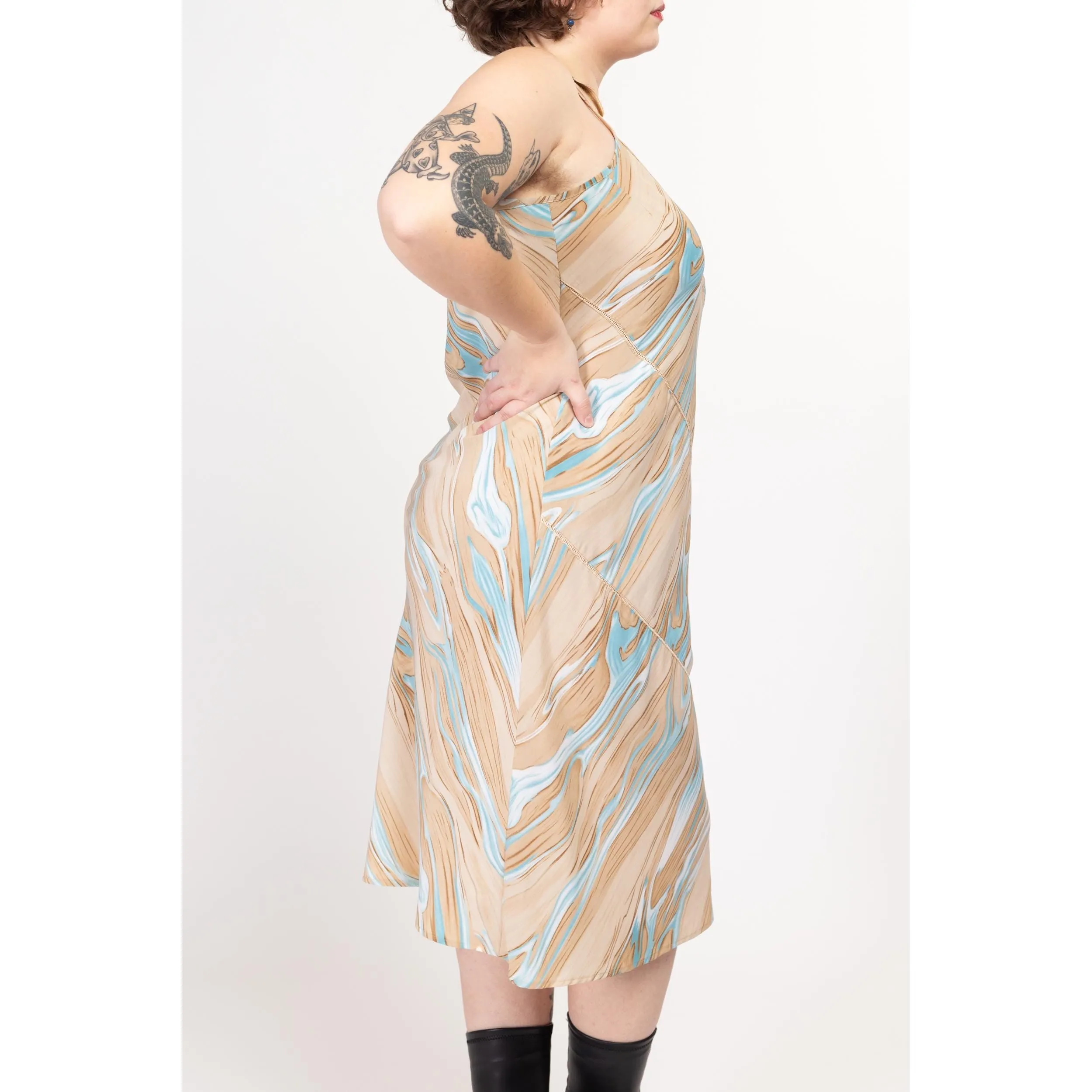 1X 90s Y2K Marble Print Midi Slip Dress