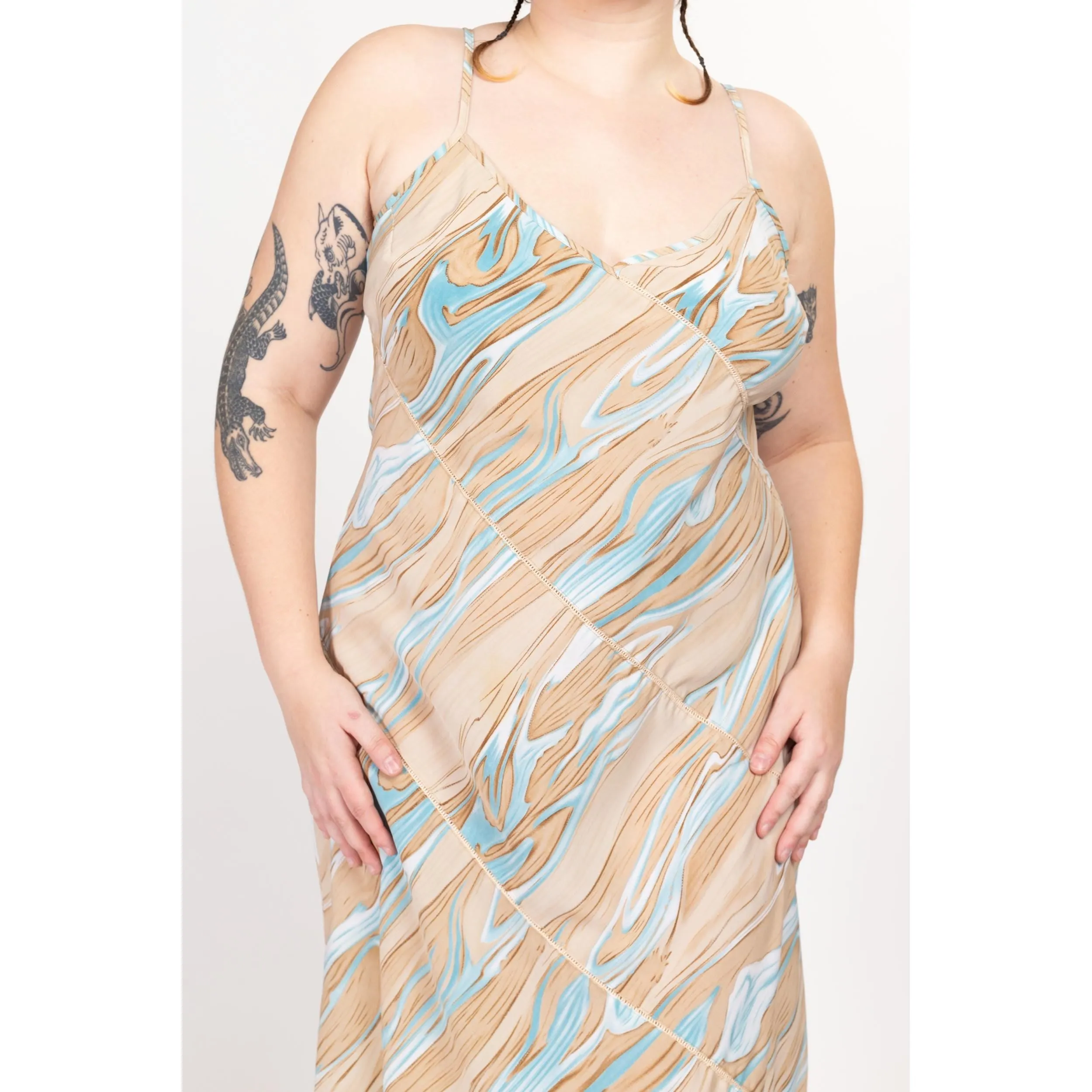 1X 90s Y2K Marble Print Midi Slip Dress