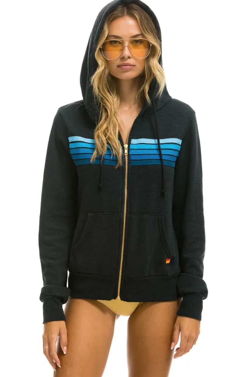 5 Stripe Zip Up Hoodie ~ Charcoal / Blue
