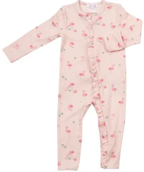 Angel Dear Flamingos Ruffle Front Bamboo Romper
