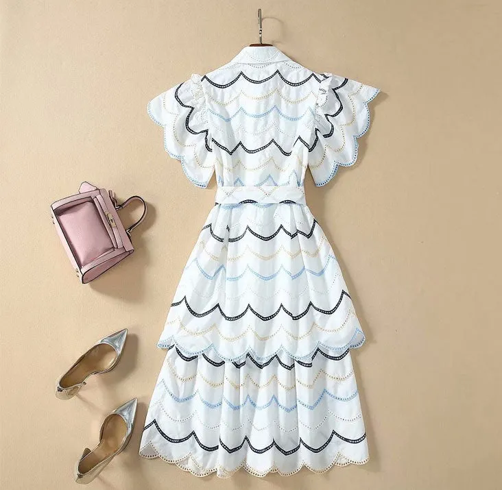 BBL DESIGN FRILL LAYERED MIDI SHIRT DRESS IN PRINT