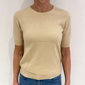 Beige Cashmere Short Sleeved Crew Neck Jumper Small