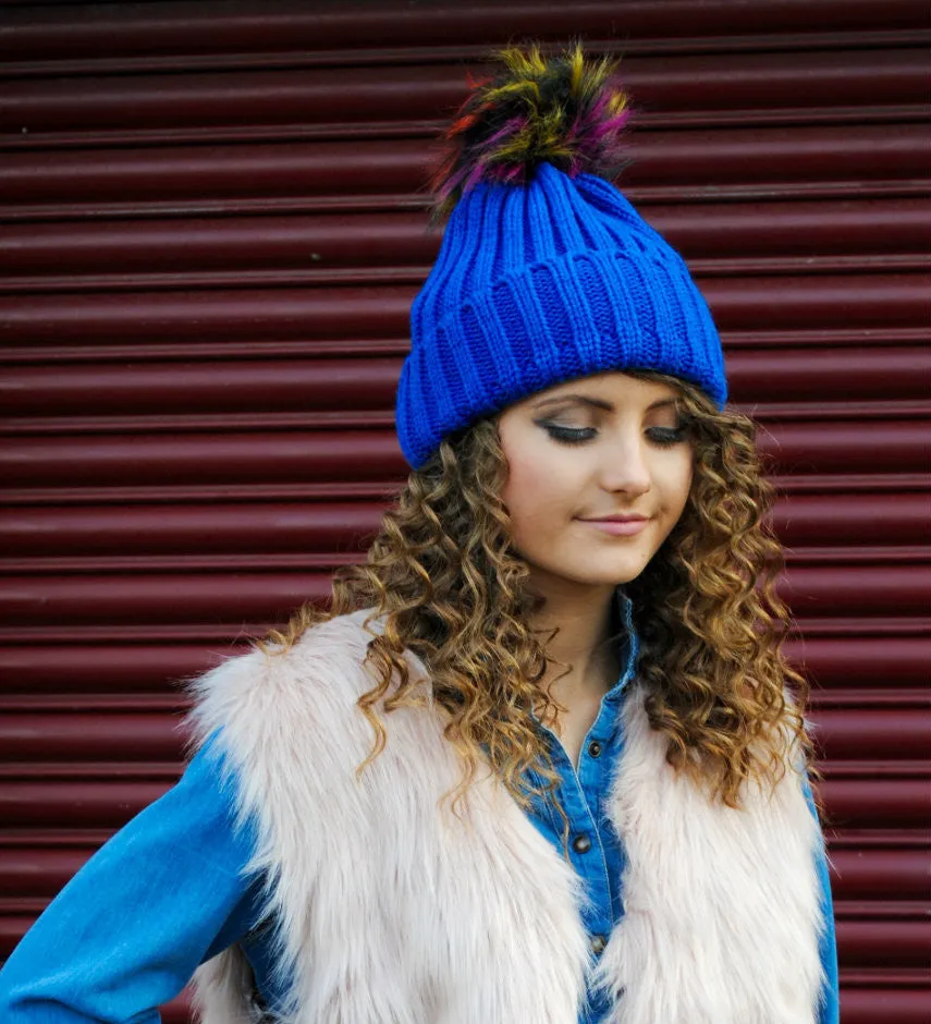 Bella Beanie Hat With Detachable Faux Fur Pom Pom