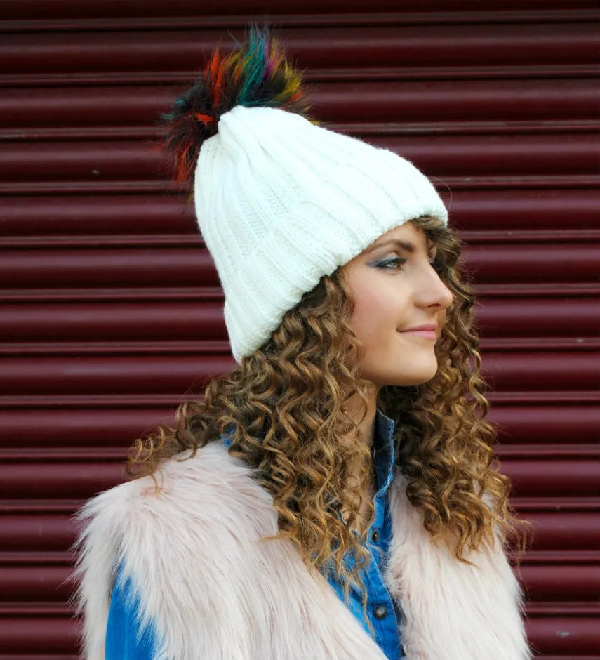 Bella Beanie Hat With Detachable Faux Fur Pom Pom