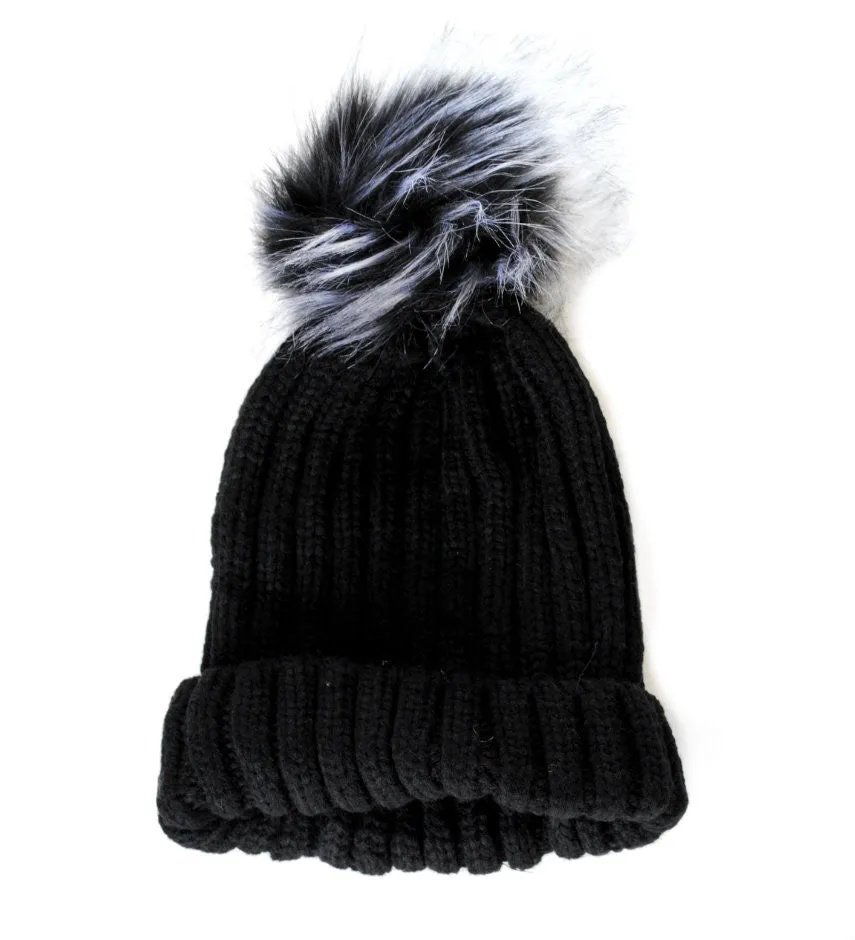 Bella Beanie Hat With Detachable Faux Fur Pom Pom