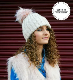 Bella Beanie Hat With Detachable Faux Fur Pom Pom
