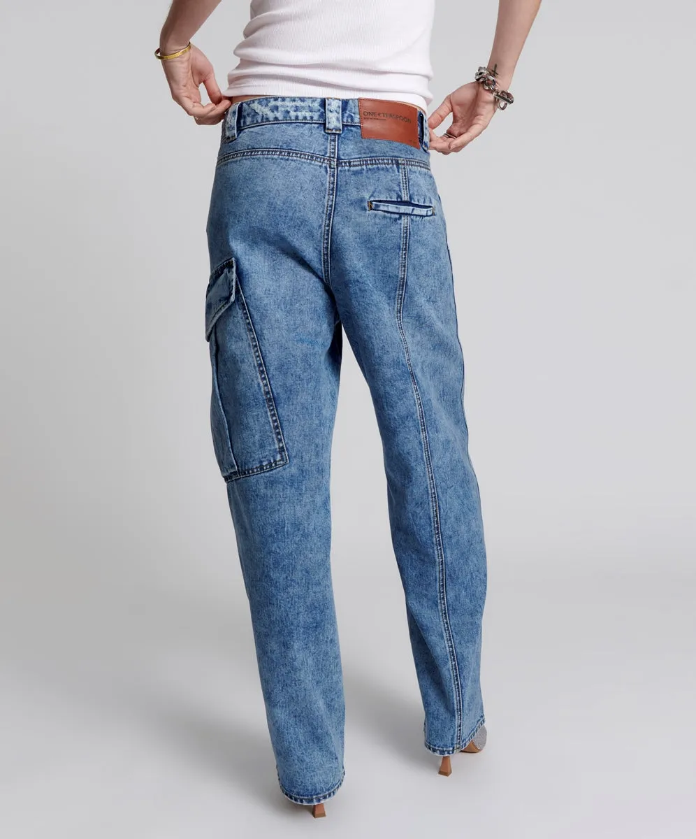 BERLIN BLUE NEW FICTION WIDE LEG CARGO JEANS
