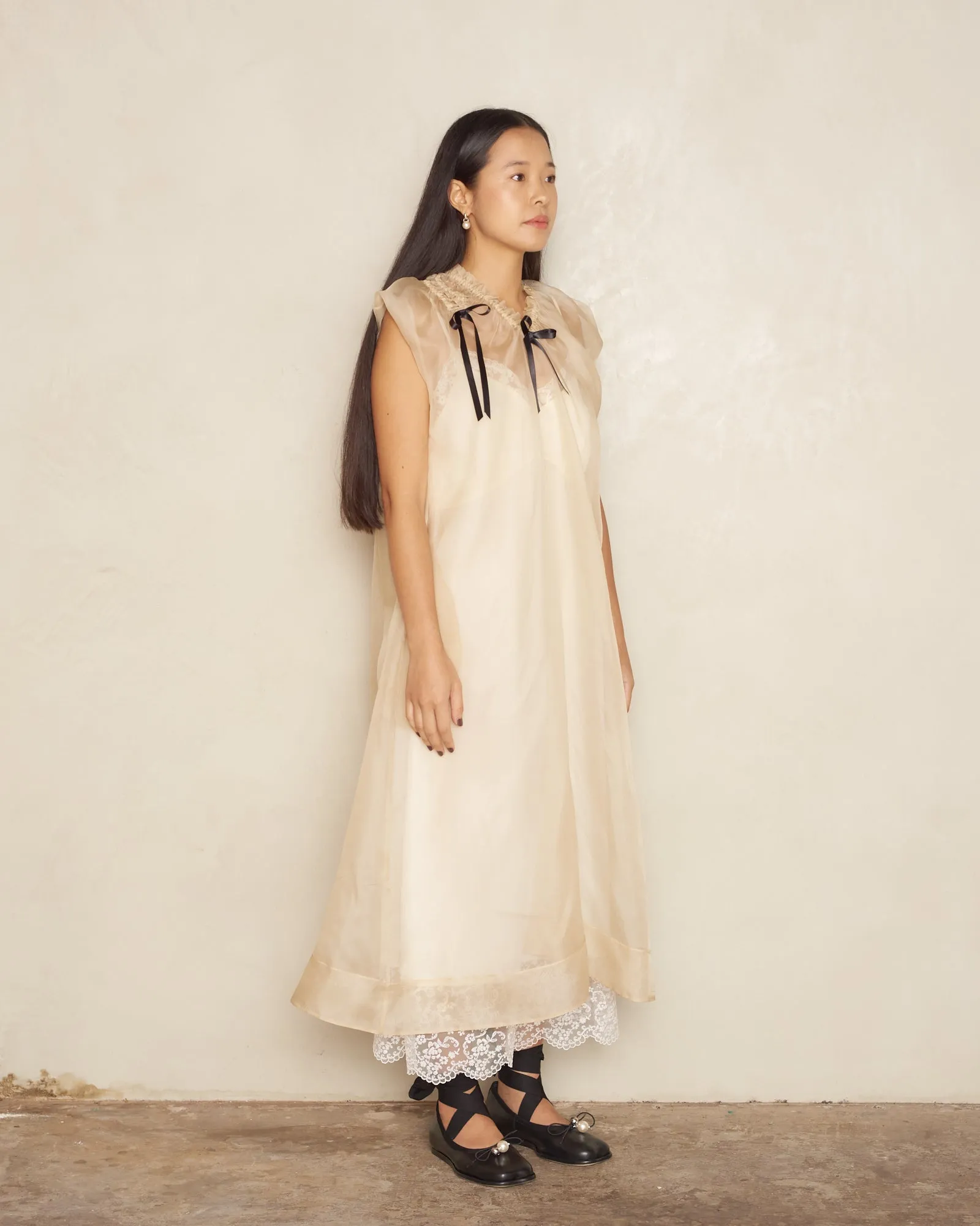 Biscuit Silk Organza Midi Dress
