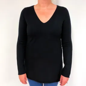 Black Cashmere V-Neck Tunic Jumper Large