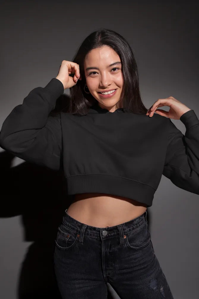 Black Crop Hoodie for women