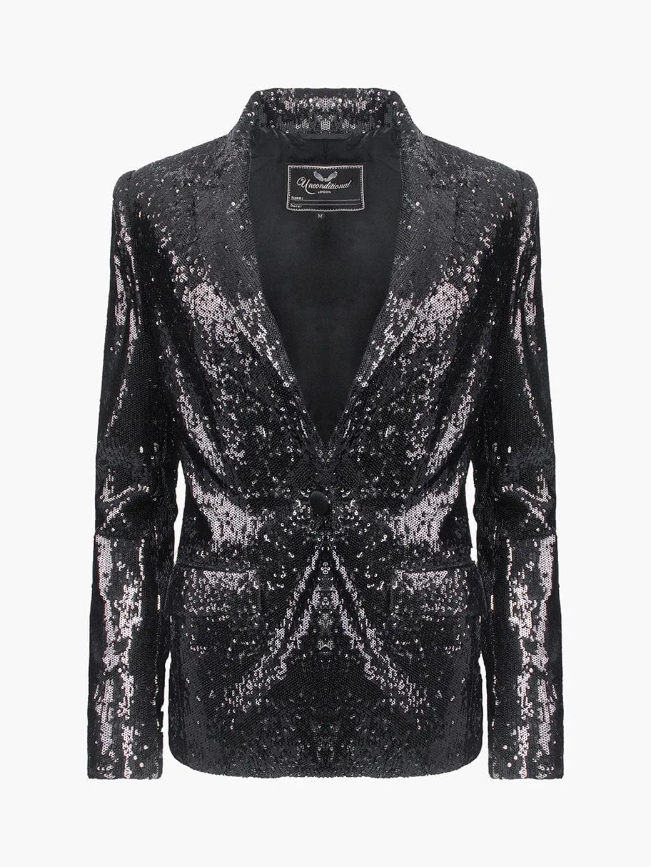 Black Sequin Tailored Blazer