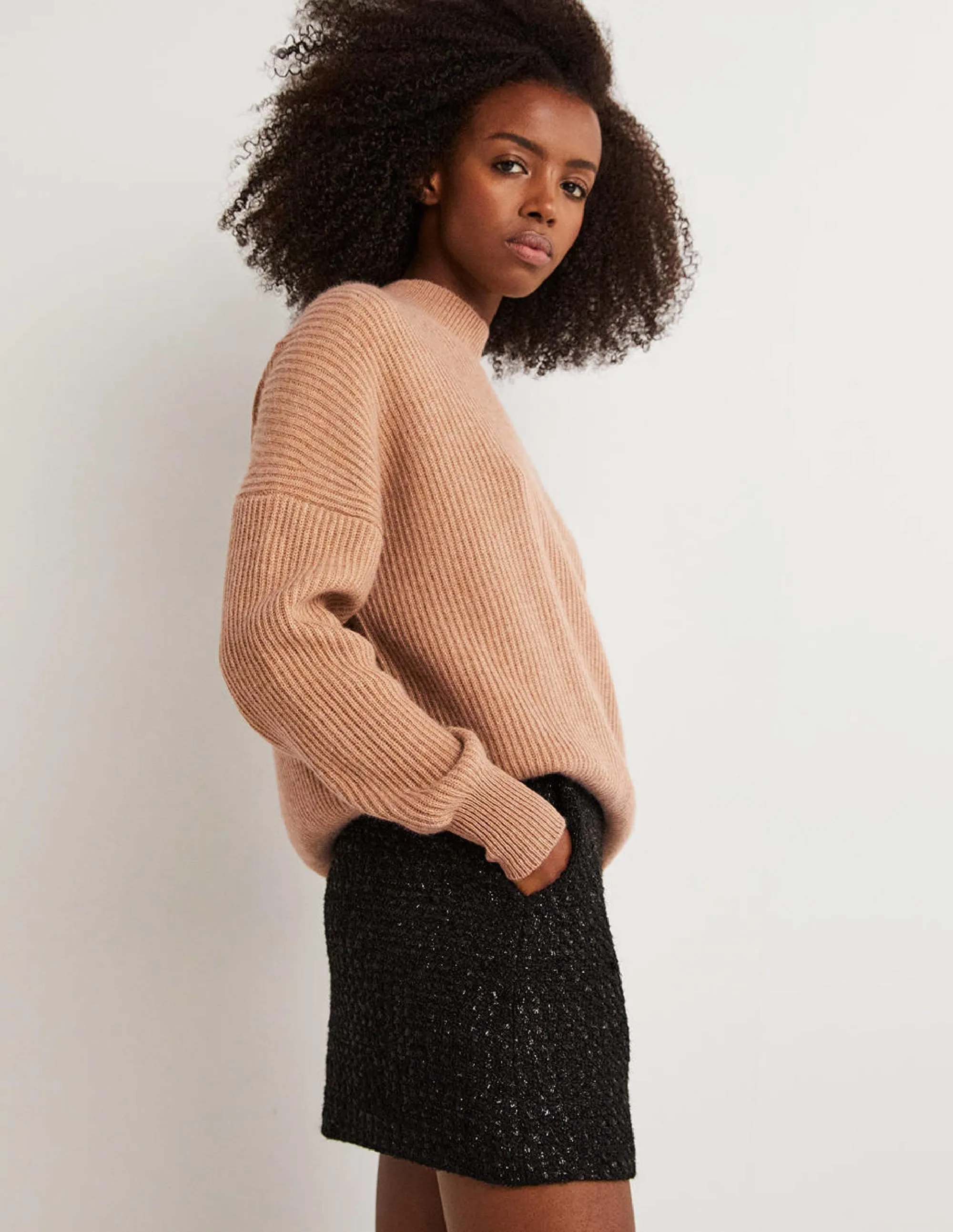 Cashmere Ribbed Jumper-Camel Melange