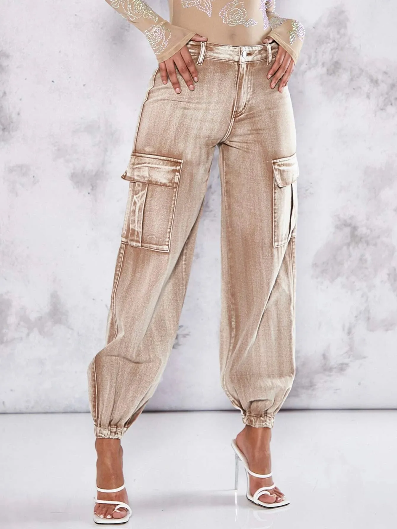 Casual Plain Zipper Cargo Pant