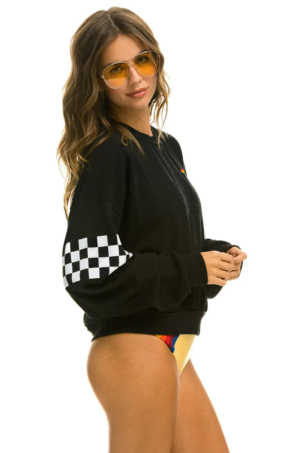 Check Sleeve Crew Sweatshirt