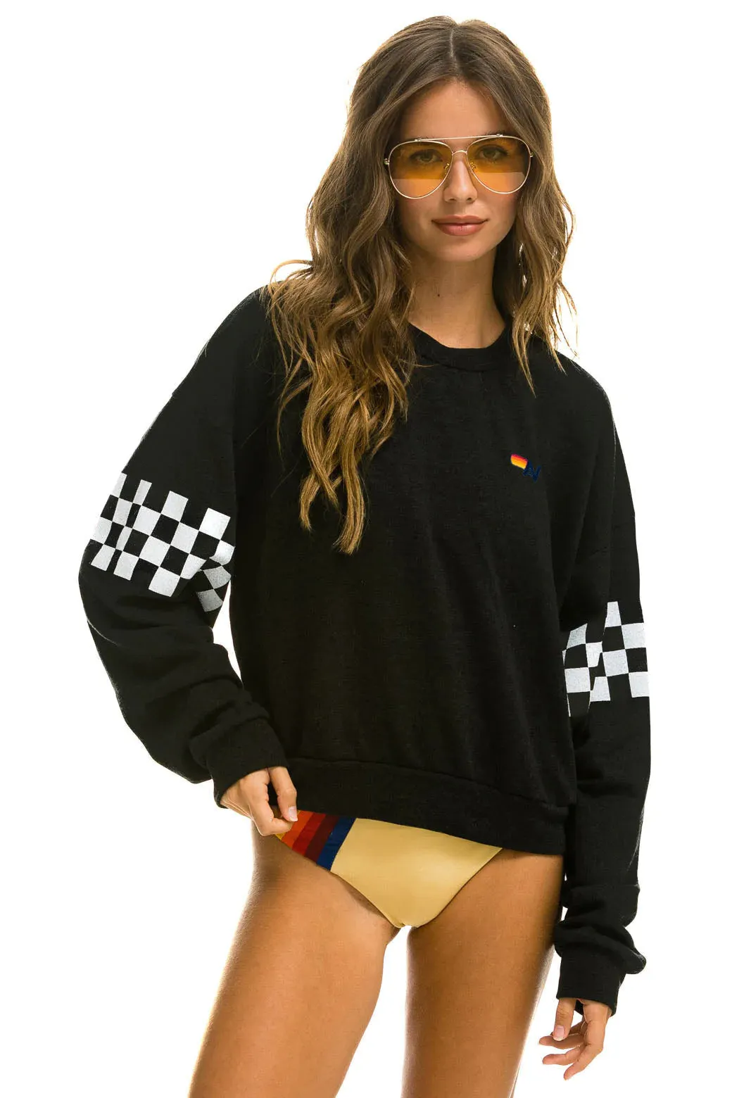 Check Sleeve Crew Sweatshirt