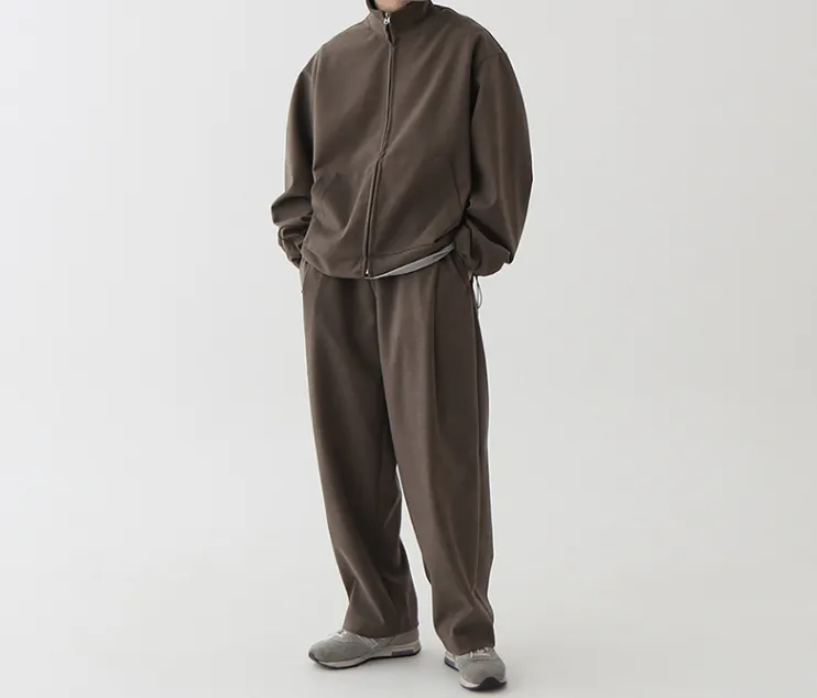 Chicmy-Korean style, Korean men's outfit, minimalist style, street fashion No. 4453 ZIP-UP COLLAR JK & WIDE SWEATPANTS