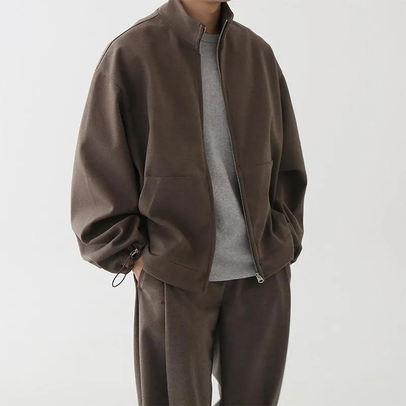 Chicmy-Korean style, Korean men's outfit, minimalist style, street fashion No. 4453 ZIP-UP COLLAR JK & WIDE SWEATPANTS