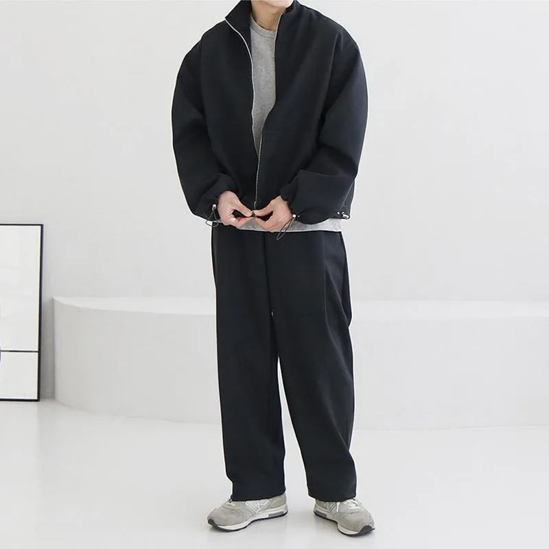 Chicmy-Korean style, Korean men's outfit, minimalist style, street fashion No. 4453 ZIP-UP COLLAR JK & WIDE SWEATPANTS