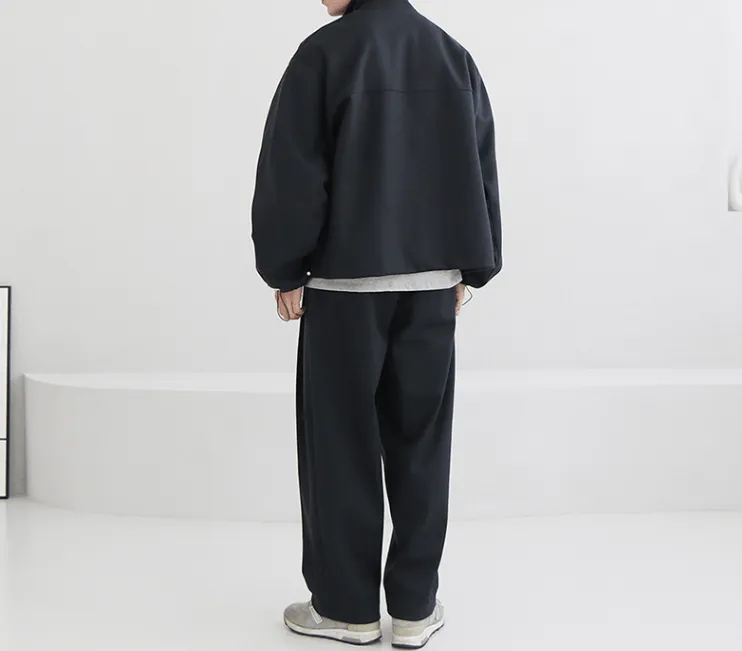 Chicmy-Korean style, Korean men's outfit, minimalist style, street fashion No. 4453 ZIP-UP COLLAR JK & WIDE SWEATPANTS