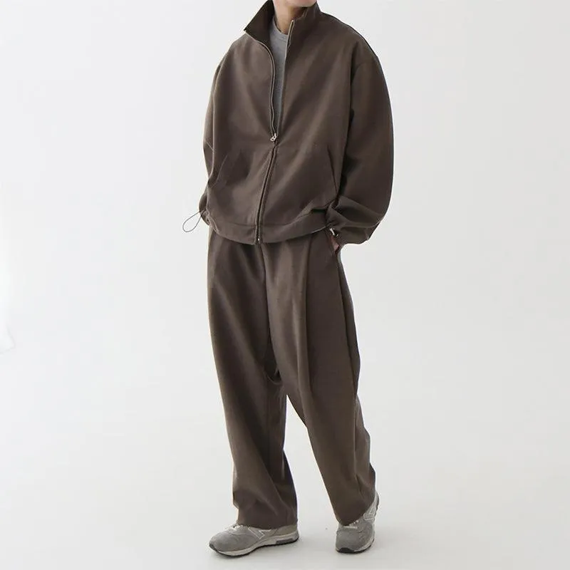 Chicmy-Korean style, Korean men's outfit, minimalist style, street fashion No. 4453 ZIP-UP COLLAR JK & WIDE SWEATPANTS