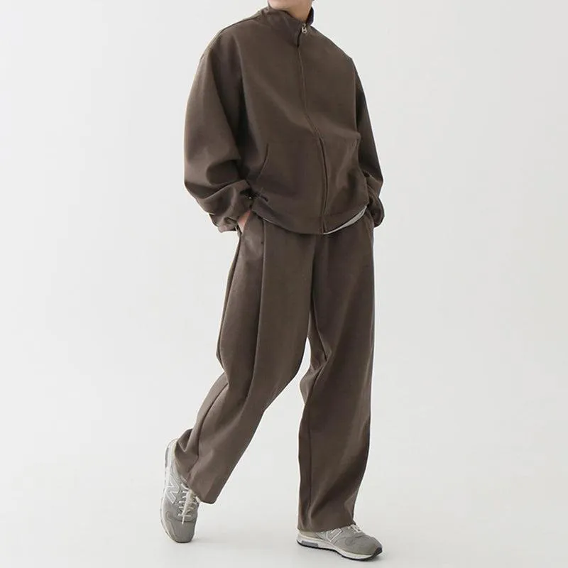 Chicmy-Korean style, Korean men's outfit, minimalist style, street fashion No. 4453 ZIP-UP COLLAR JK & WIDE SWEATPANTS