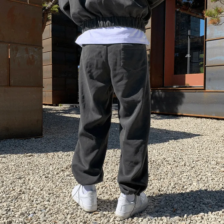Chicmy-Korean style, Korean men's outfit, minimalist style, street fashion No. 6399 CHARCOAL GRAY ZIP-UP HOODIE & SWEATPANTS