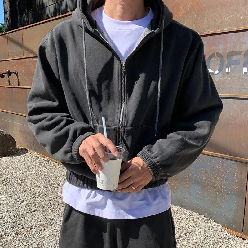 Chicmy-Korean style, Korean men's outfit, minimalist style, street fashion No. 6399 CHARCOAL GRAY ZIP-UP HOODIE & SWEATPANTS