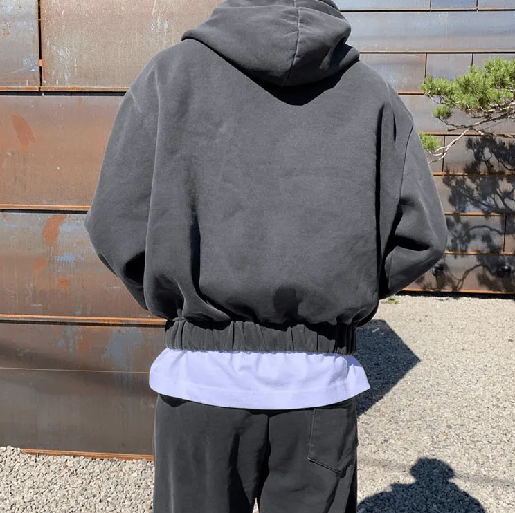 Chicmy-Korean style, Korean men's outfit, minimalist style, street fashion No. 6399 CHARCOAL GRAY ZIP-UP HOODIE & SWEATPANTS
