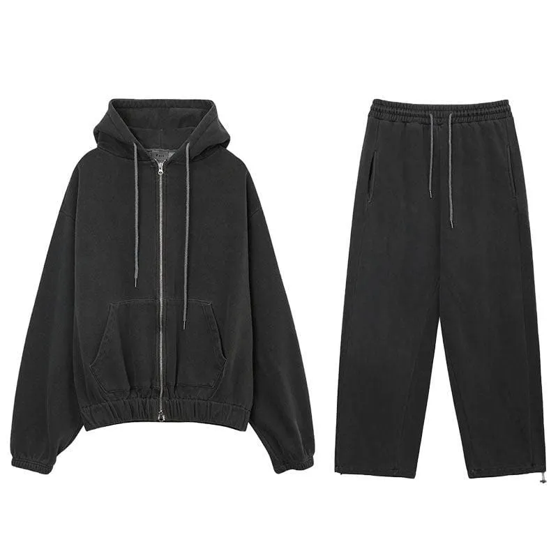 Chicmy-Korean style, Korean men's outfit, minimalist style, street fashion No. 6399 CHARCOAL GRAY ZIP-UP HOODIE & SWEATPANTS