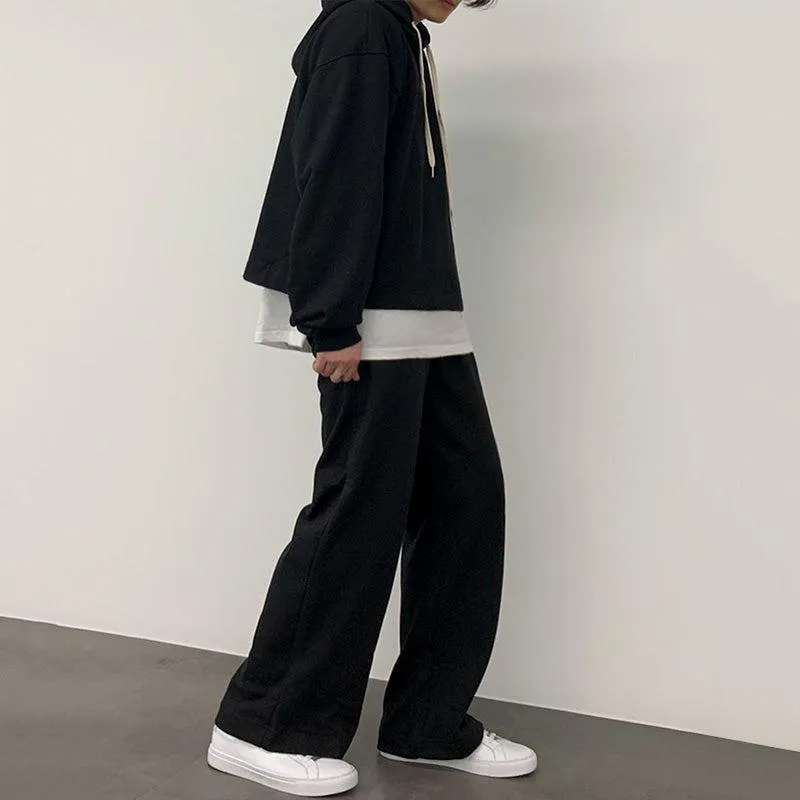 Chicmy-Korean style, Korean men's outfit, minimalist style, street fashion TWO PIEC HOODIE SWEATPANTS SET (TOP & BOTTOM)