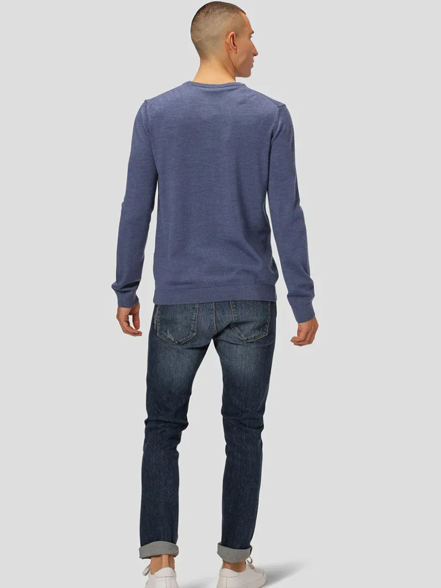 Clean Cut Copenhagen Blue Melange Merino Wool Crewneck
