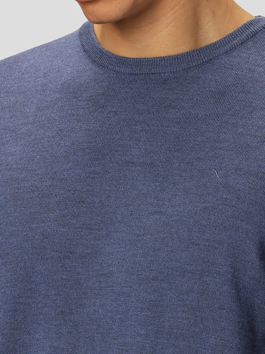 Clean Cut Copenhagen Blue Melange Merino Wool Crewneck