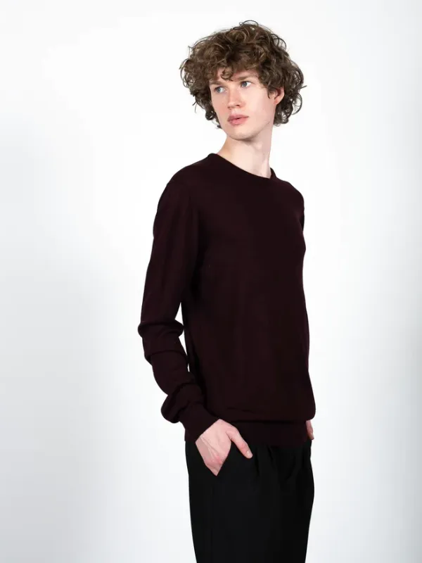 Clean Cut Copenhagen Dark Plum Merino Wool Crewneck
