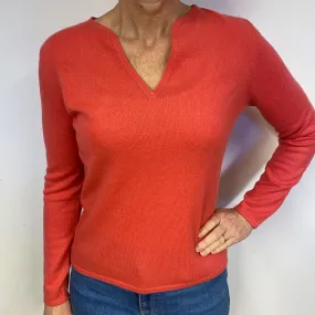 Coral Pink Cashmere Notch V-Neck Jumper Medium