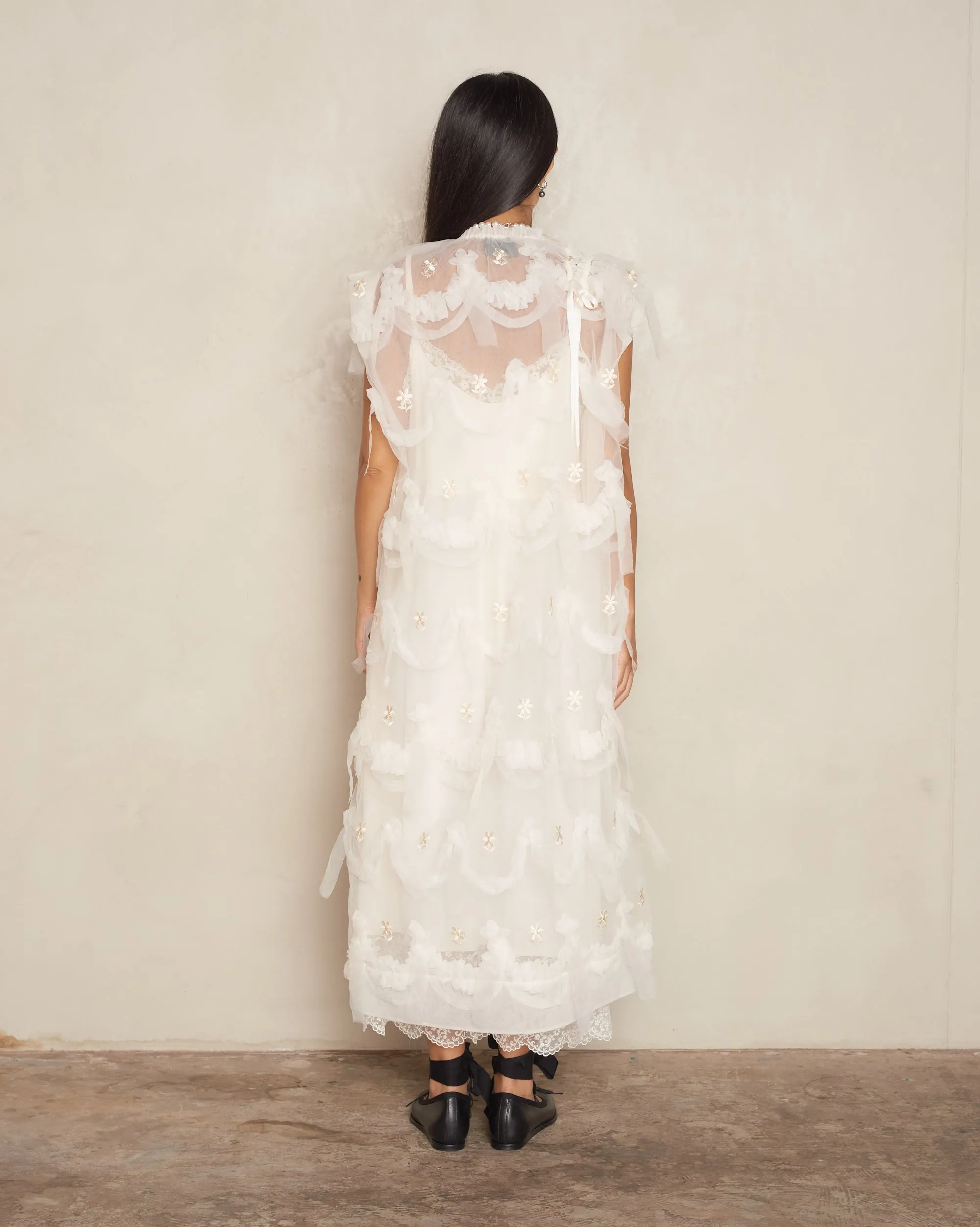 Cream Embellished Tulle Dress