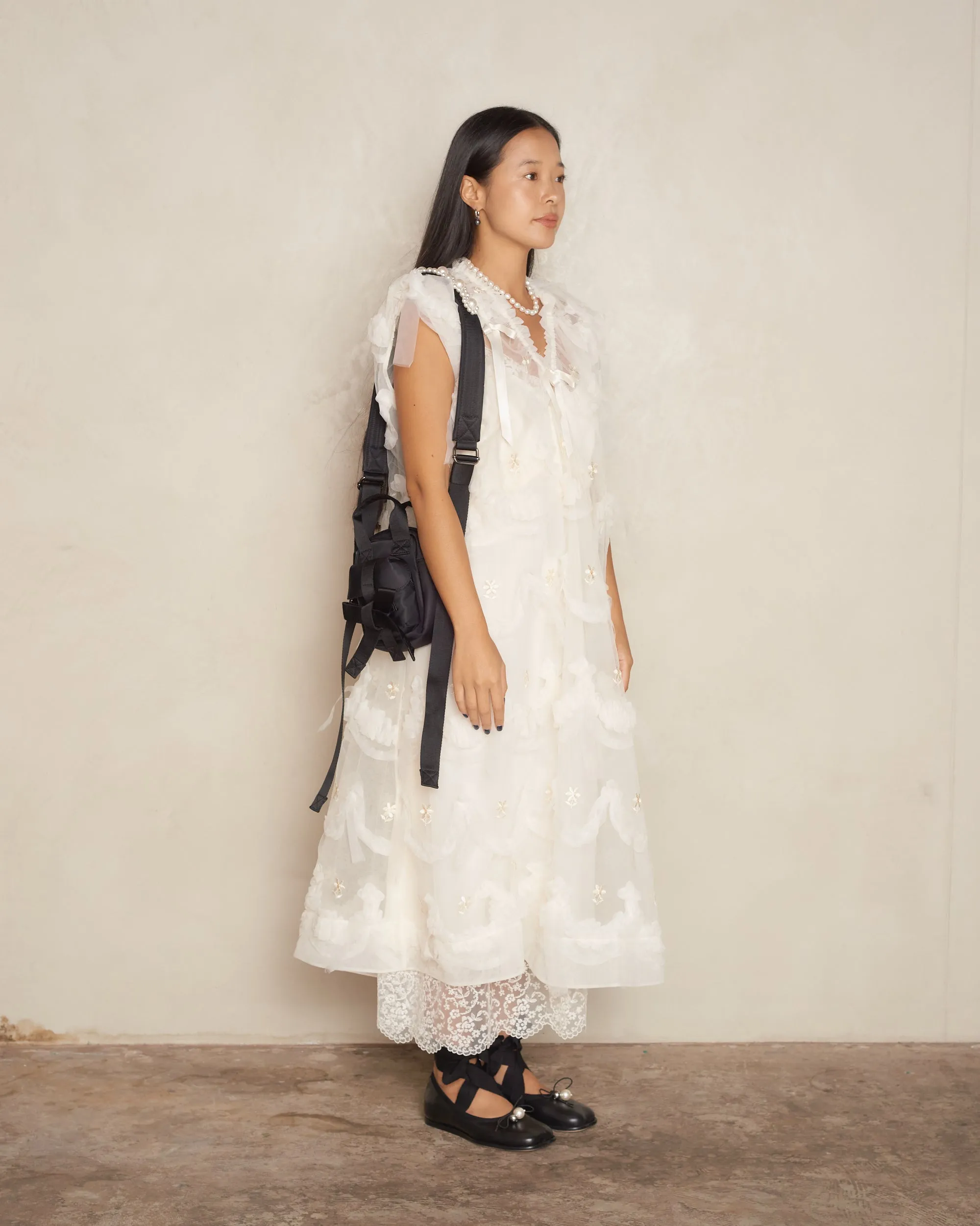 Cream Embellished Tulle Dress