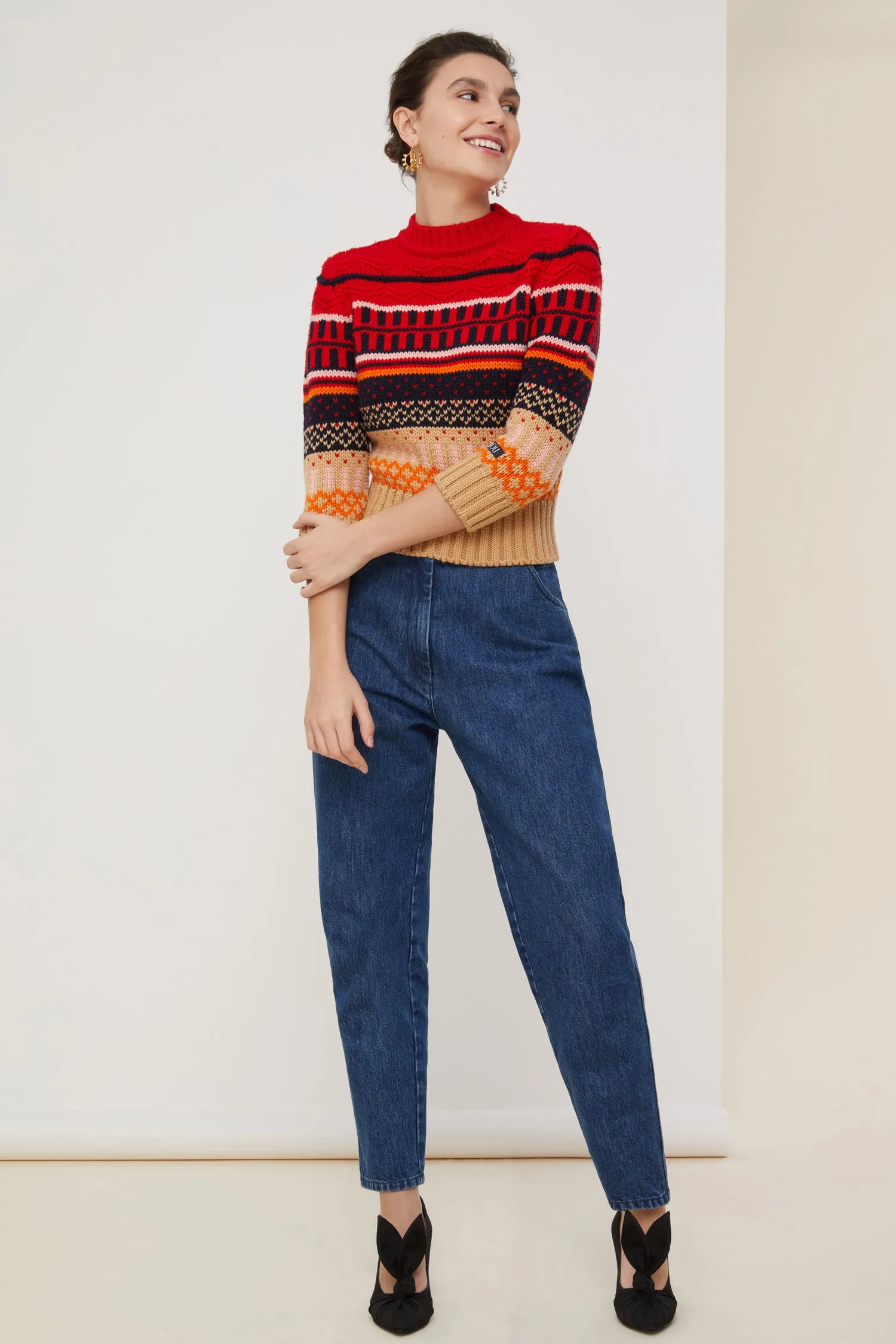 Cropped jacquard jumper