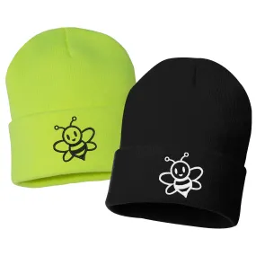 Cute Bumble Bee Embroidered Cuffed Beanie Hat