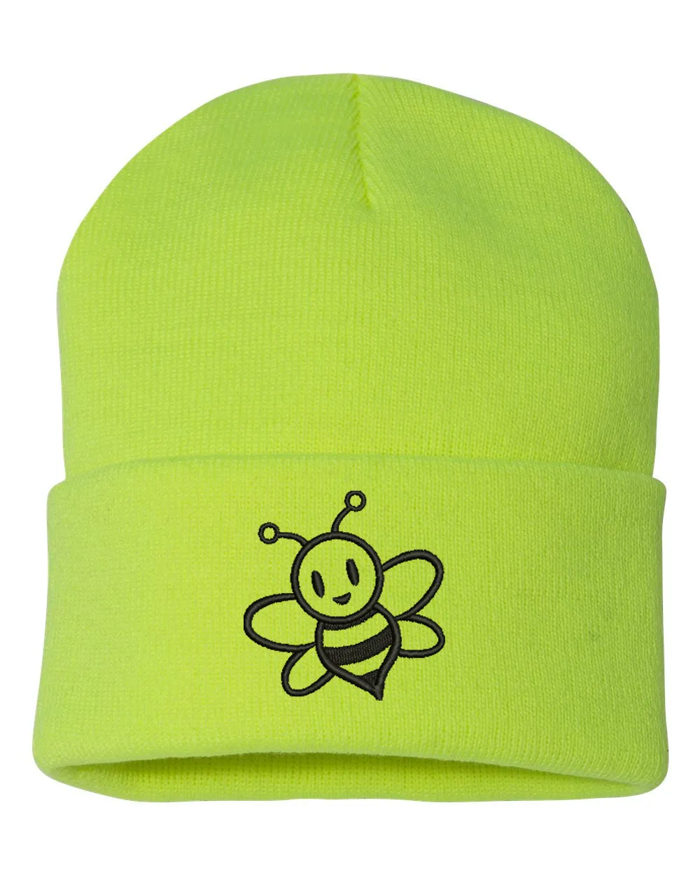 Cute Bumble Bee Embroidered Cuffed Beanie Hat