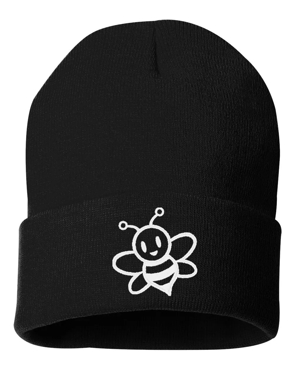 Cute Bumble Bee Embroidered Cuffed Beanie Hat
