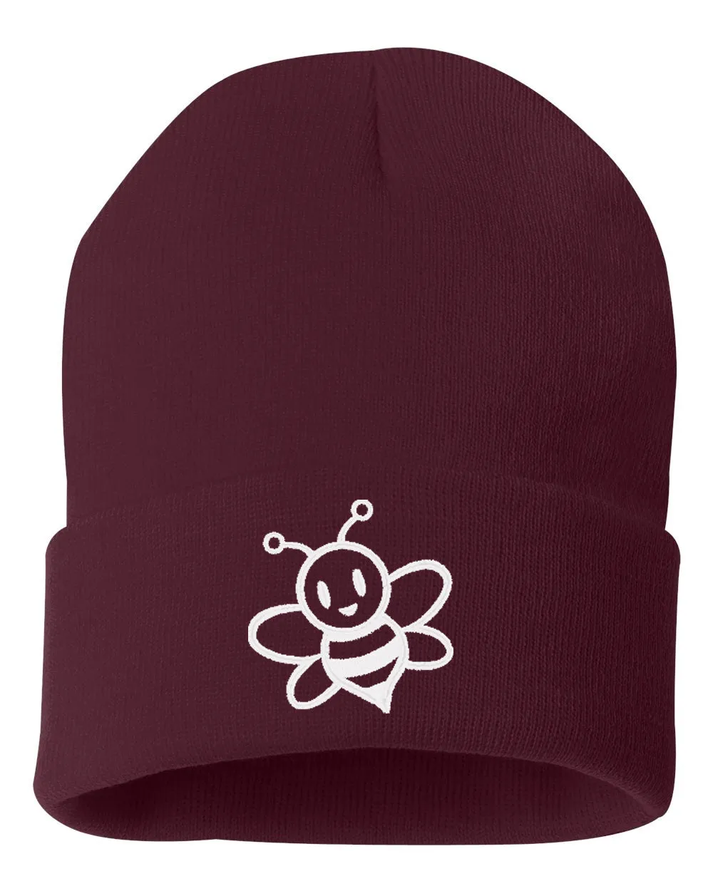 Cute Bumble Bee Embroidered Cuffed Beanie Hat