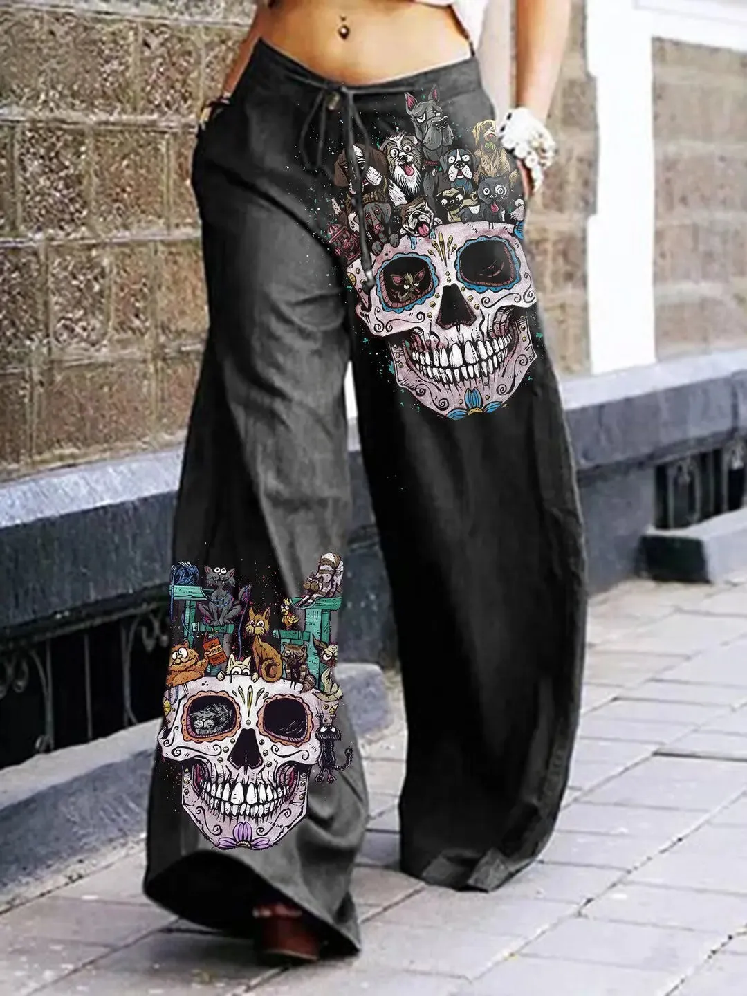 Dark and Moody: Skull-Emblazoned Cargo Pants