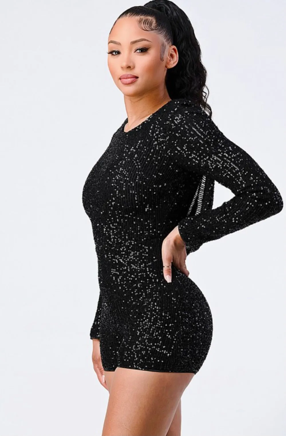 Delilah Sequin Open Back Romper