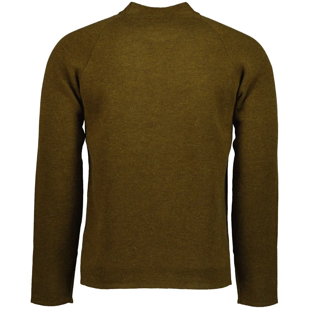 Double Crewneck Embroidered Cuff Logo Knit