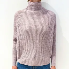 Dusky Lilac Batwing Cashmere Turtle Neck Jumper Small