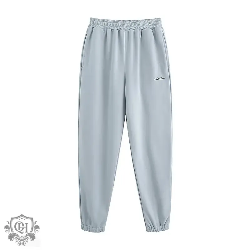Embroidered Elastic Waist Sweatpants