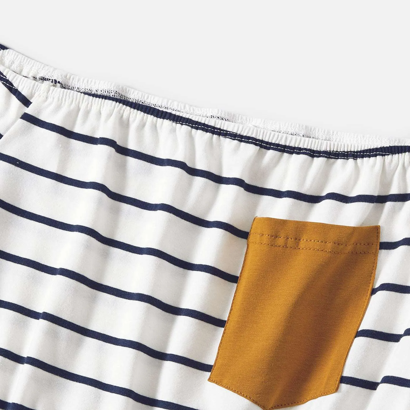 Family Matching 95% Cotton Striped Off Shoulder Belted Dresses and Short-sleeve Colorblock T-shirts Sets