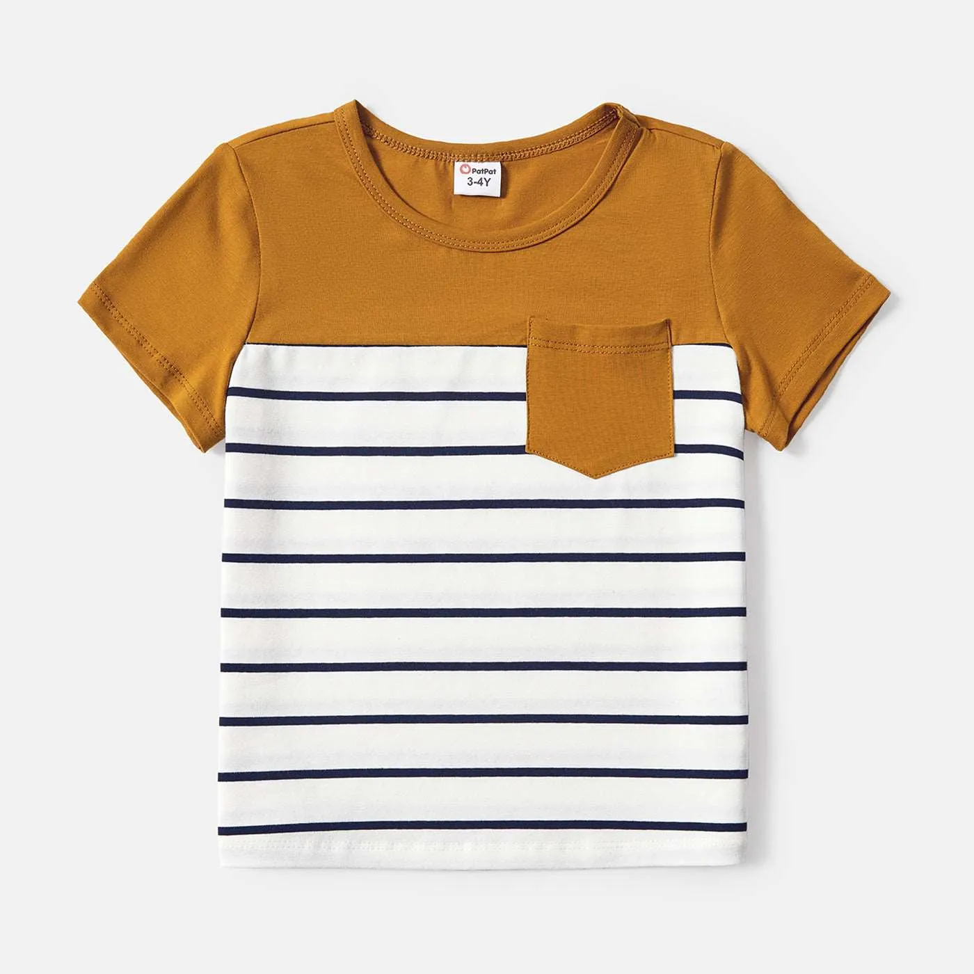Family Matching 95% Cotton Striped Off Shoulder Belted Dresses and Short-sleeve Colorblock T-shirts Sets